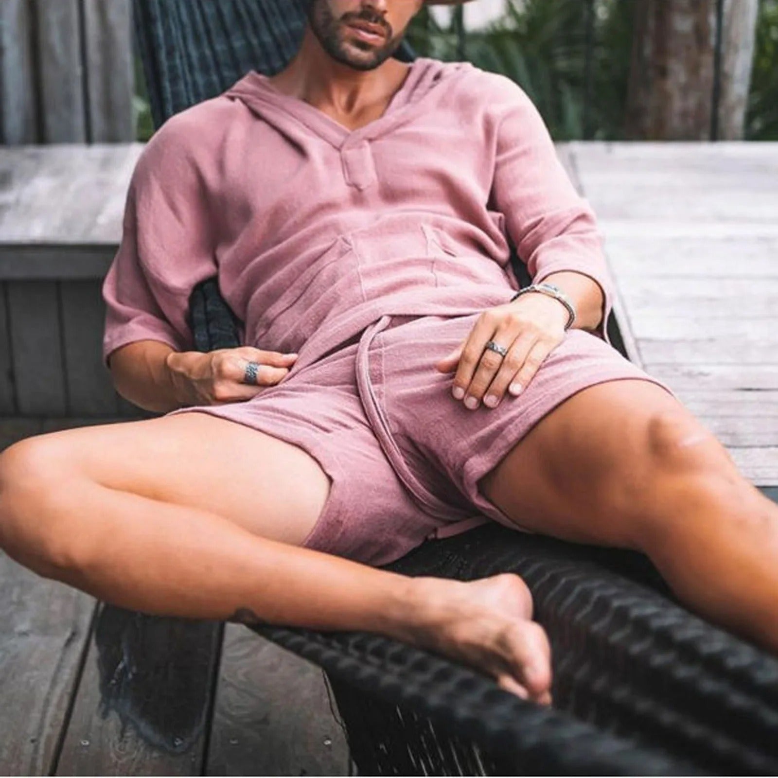 James™ roze v-hals hoodie comfortabele broek heren zomerset
