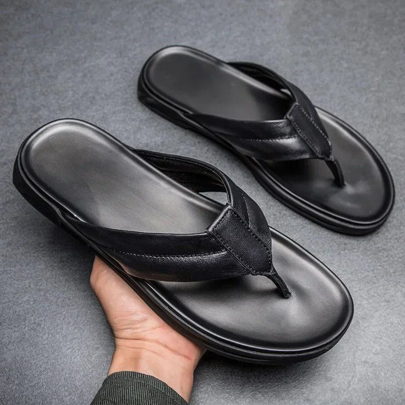 Hudson™ zwart leer antislip lichtgewicht heren slippers