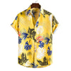 James™ gele bloemenprint revers heren korte mouw overhemd