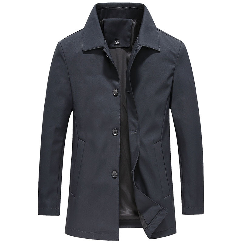Oliver® Heren lange jas| winddicht fleece buttun effen kleur