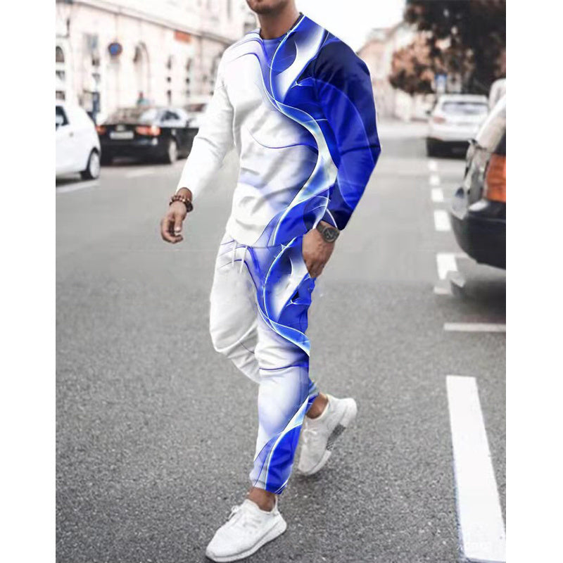 James™ Sport stijl patchwork shirt blauw broek Heren trainingspak