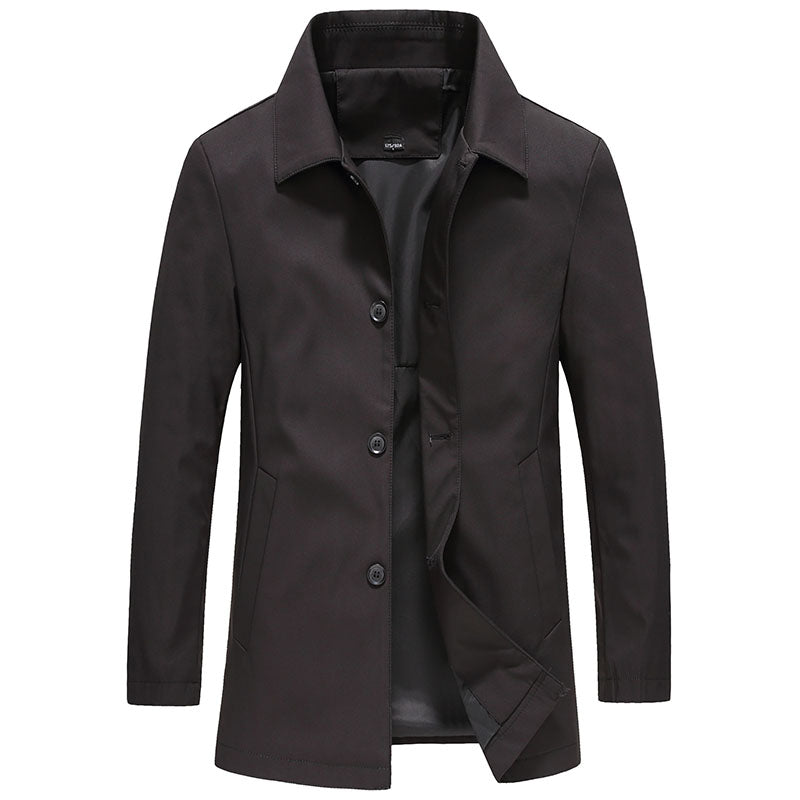 Oliver® Heren lange jas| winddicht fleece buttun effen kleur