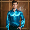 James™ zakelijke stijl zijde blauw glanzend revers heren overhemd