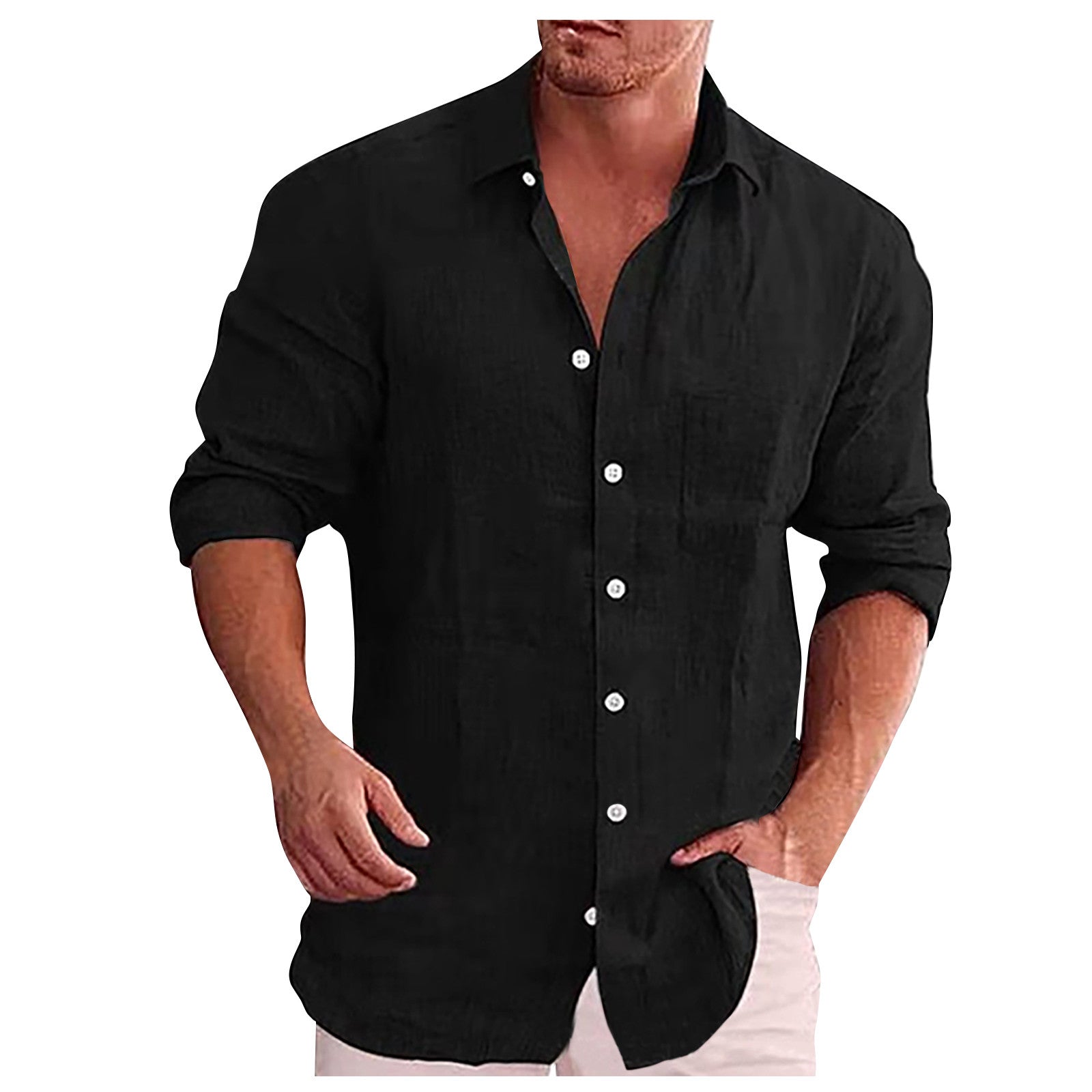 James™ Linnen Overhemd Heren Effen Losse Boho Tops