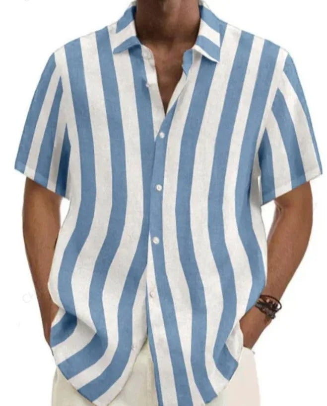 James™ blauw gevoerde comfortabele heren korte mouw overhemd