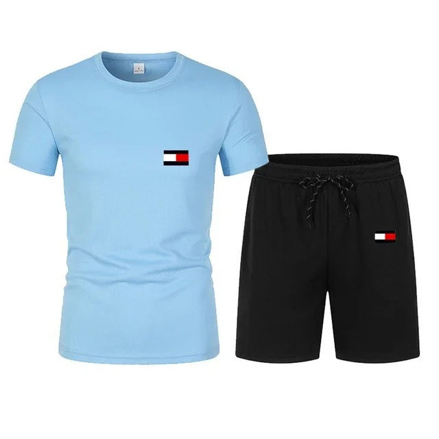 James™ contrasterende shirt en shorts heren trainingspak