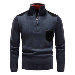 Oliver® wollen gebreide halve rits met revers heren fleece trui