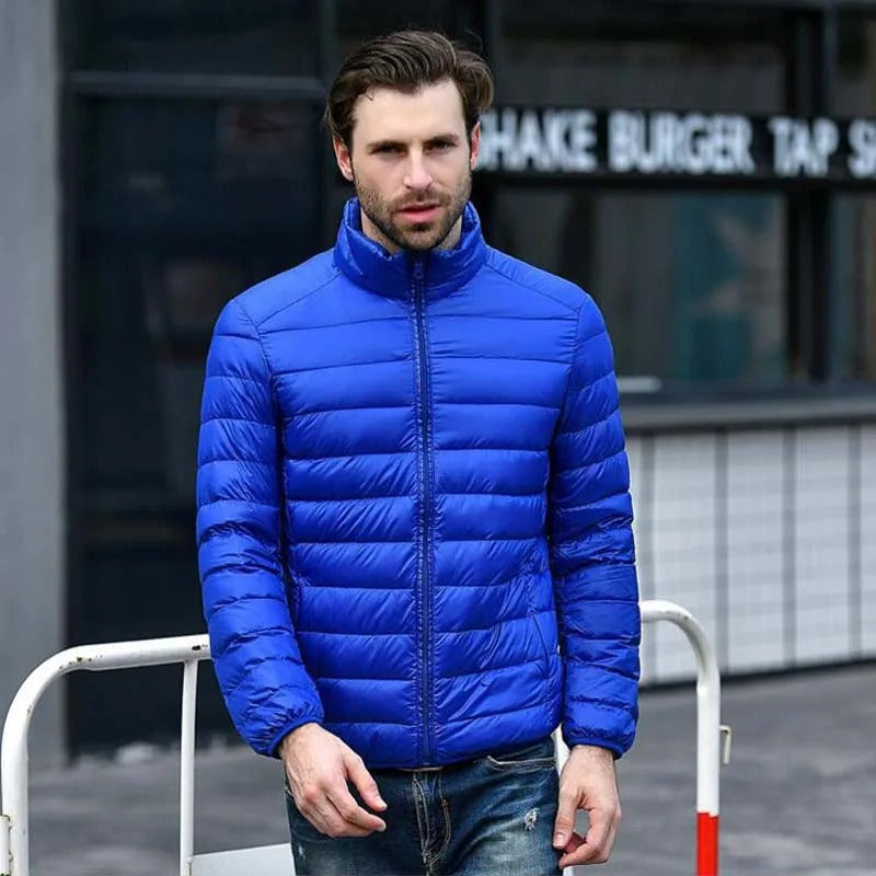 Oliver® blauwe lichtgewicht met rits heren gewatteerde jas