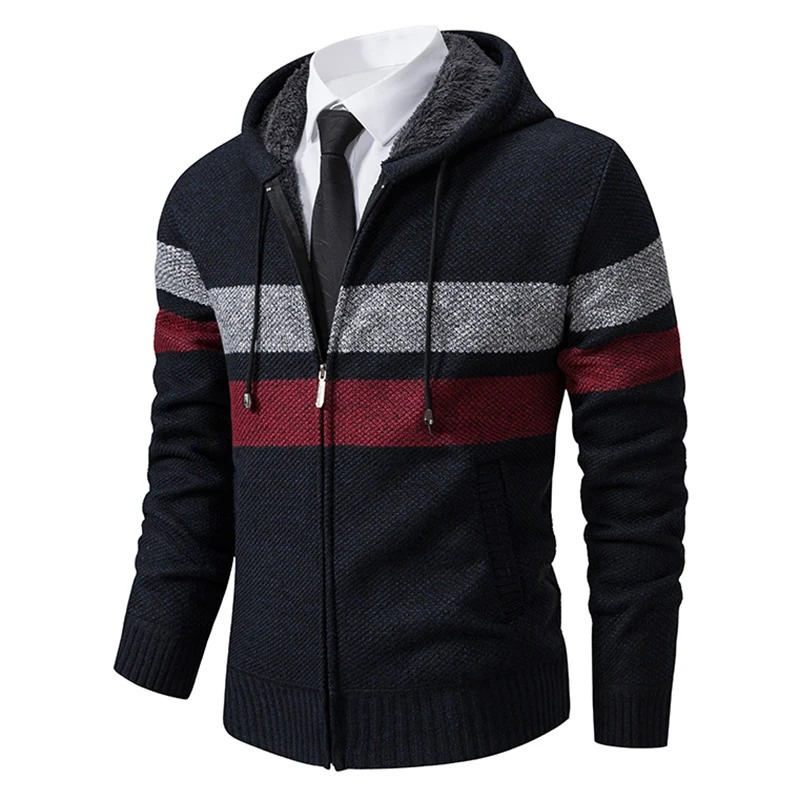 Drasten - Heren Vest met Rits, Gebreide Hoodie met Strepen, Casual Design