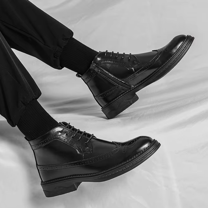 Verlock - Herenschoenen Boots - Leren Brogue Veterschoenen met Rits, Klassiek Design