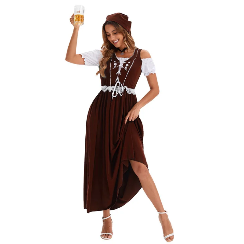 Darnela - Dirndl Dames Maxi Jurk met Kant en Off-Shoulder Mouwen