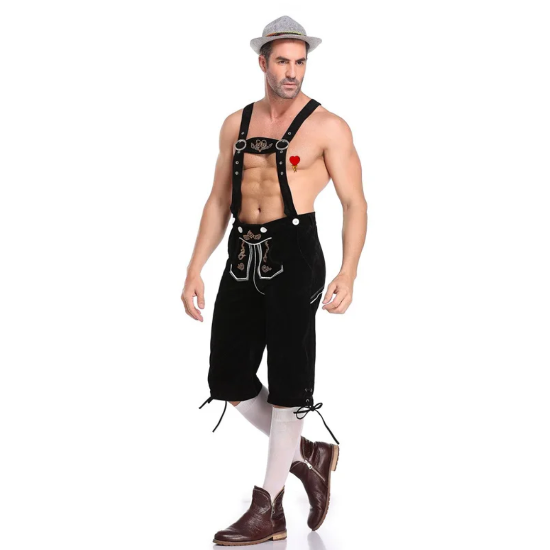 DenLux - Lederhosen voor Heren met Bretels en Borduursels - Feestkleding