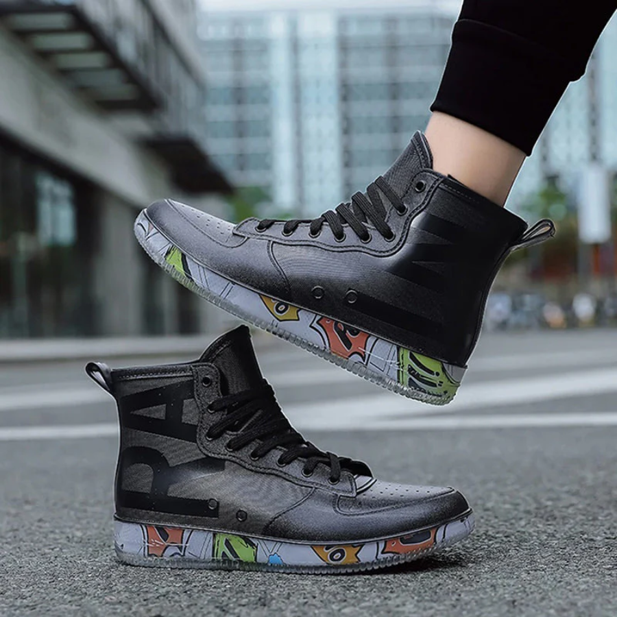 LuxFit -  Heren Hoge Waterproof Sneakers met Grafische Zool, Casual Straatschoenen