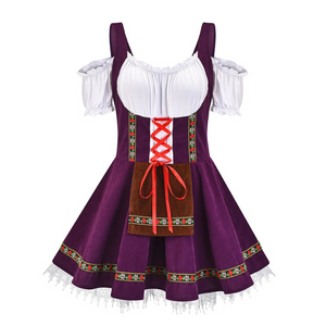 Frindal - Dirndl Dames Feestjurk met Kanten Rand en Traditionele Print