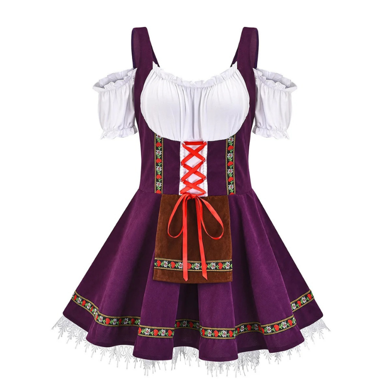 Frindal - Dirndl Dames Feestjurk met Kanten Rand en Traditionele Print