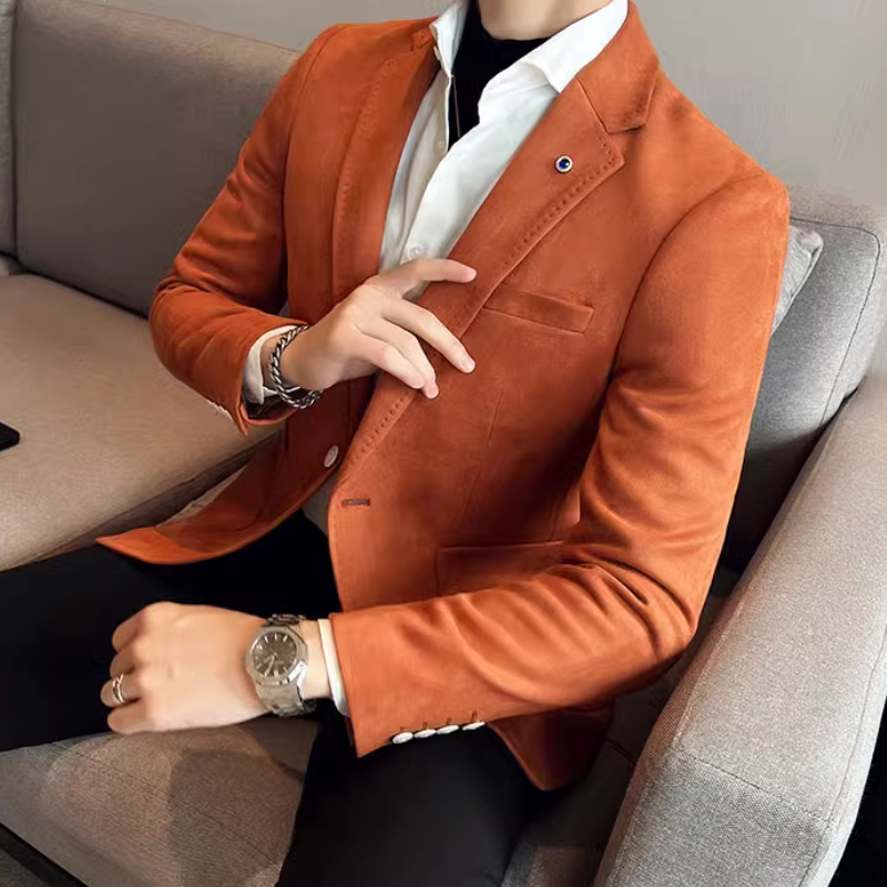 Melvian - Heren Colbert - Slim Fit Suède Blazer Met Één Knoop