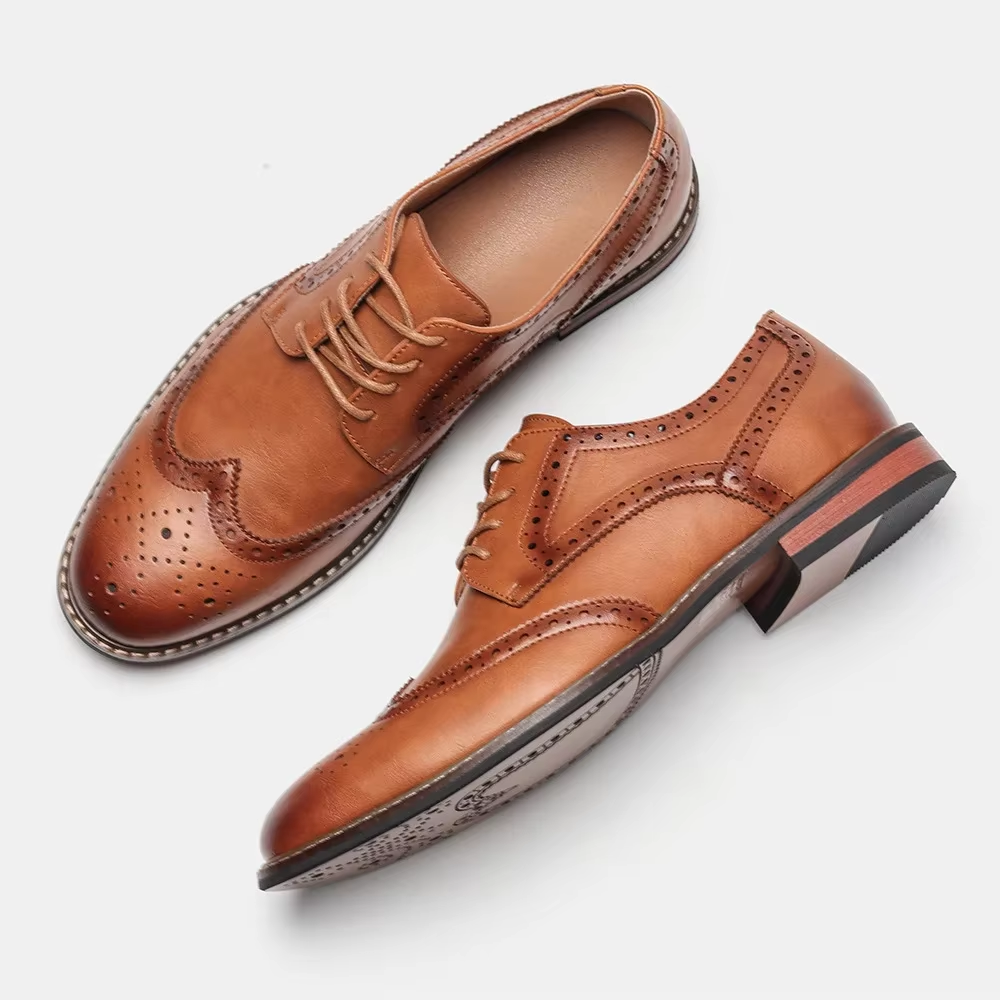 Venloes - Nette Heren Schoenen Wingtip Leren Oxford met Brogue Details