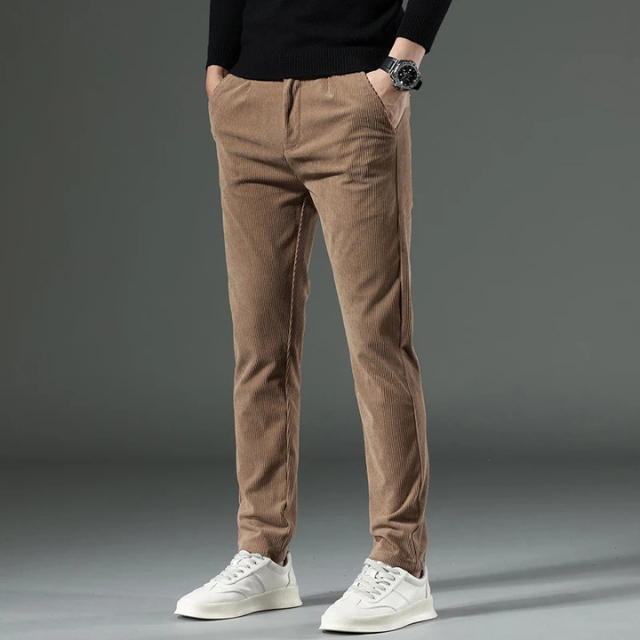 Norvock - Heren Corduroy Broek met Slim Fit en Voorplooien