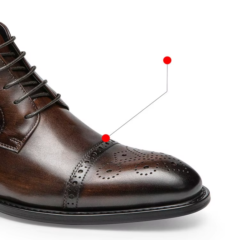 Nestrol - Herenschoenen Boots - Leren Brogue Enkellaarzen met Rits, Formeel Veterschoen