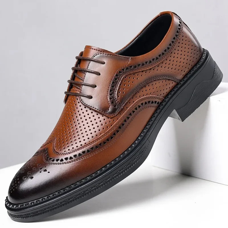 Derolin - Nette Heren Schoenen Geperforeerd Leren Wingtip Oxford met Brogue Design