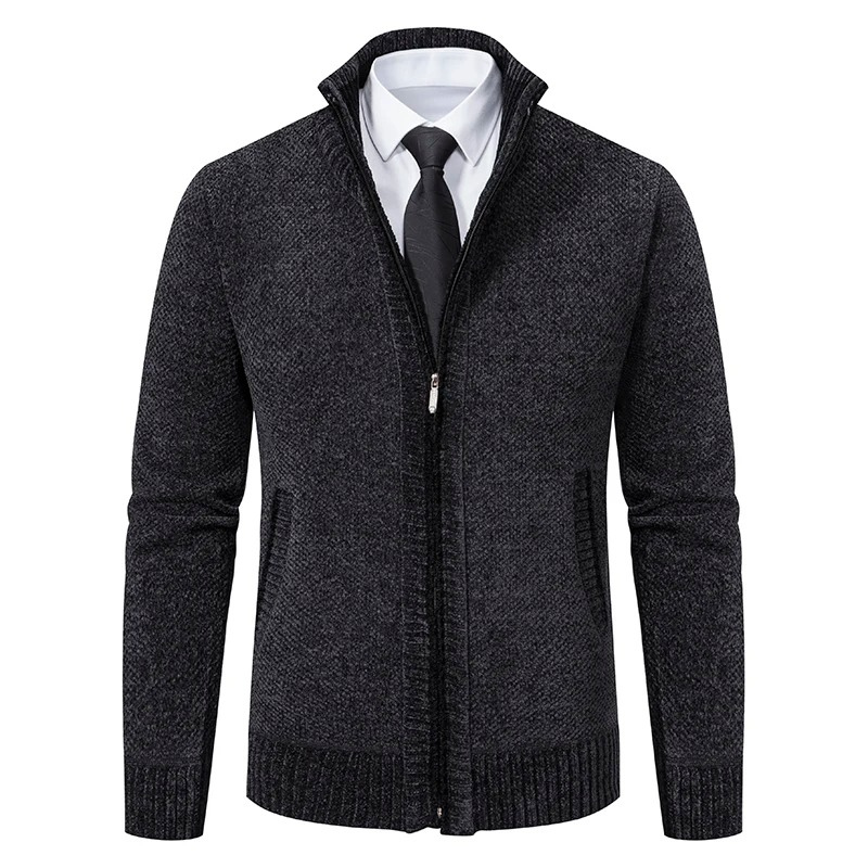 Dremton - Heren Vest met Rits - Textuur Gebreide Cardigan met Geribde Zoom