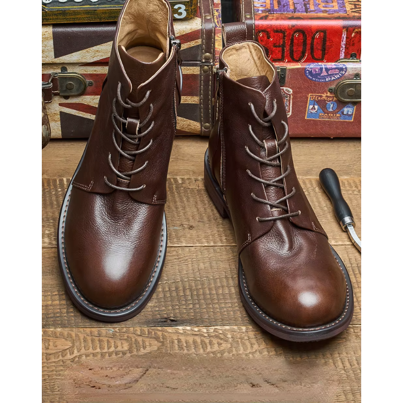 Stroven - Herenschoenen Boots - Leren Enkellaarzen met Rits, Duurzaam en Casual