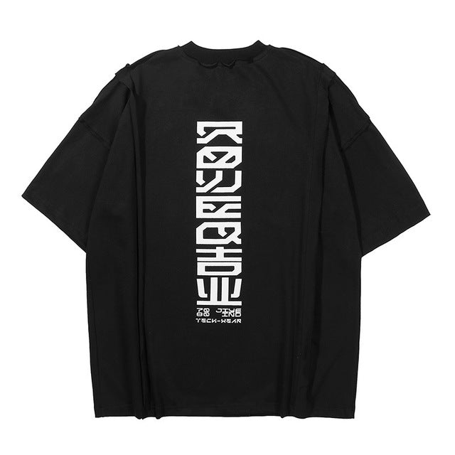 James - 11 BYBB'S DARK Techwear Los T-Shirt - Zomer Patchwork Ontwerp - Tactische Hip Hop Streetwear - Korte Mouw