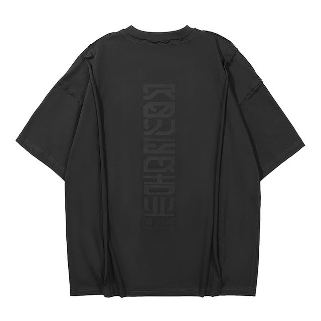 James - 11 BYBB'S DARK Techwear Los T-Shirt - Zomer Patchwork Ontwerp - Tactische Hip Hop Streetwear - Korte Mouw