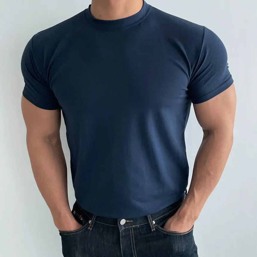James™ grijze elastische heren t-shirts met ronde hals