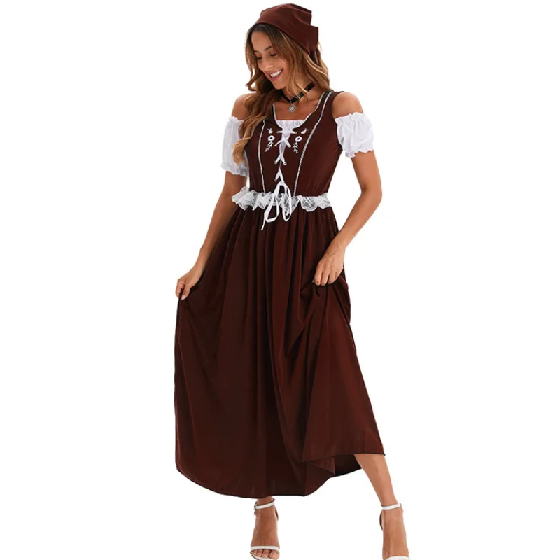 Darnela - Dirndl Dames Maxi Jurk met Kant en Off-Shoulder Mouwen