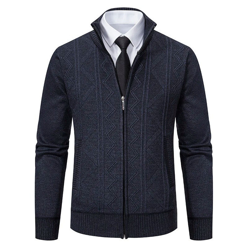 Pilvorn - Heren Vest met Rits - Gebreide Cardigan met Patroon en Geribde Manchetten