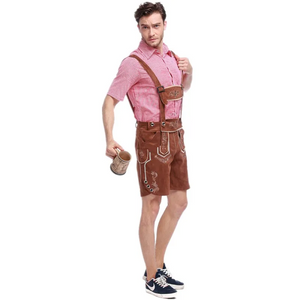 GerLedr - Traditionele Heren Lederhosen met Shirt en Bretels - Feestoutfit