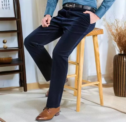 Cordien - Heren Corduroy Broek met Klassieke Pasvorm en Riemlussen