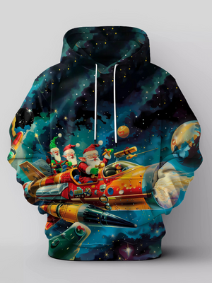 Santa Kersttrui met Kerstman, Rendier en Winterbos Design – Feestelijke Feestdagen Hoodie