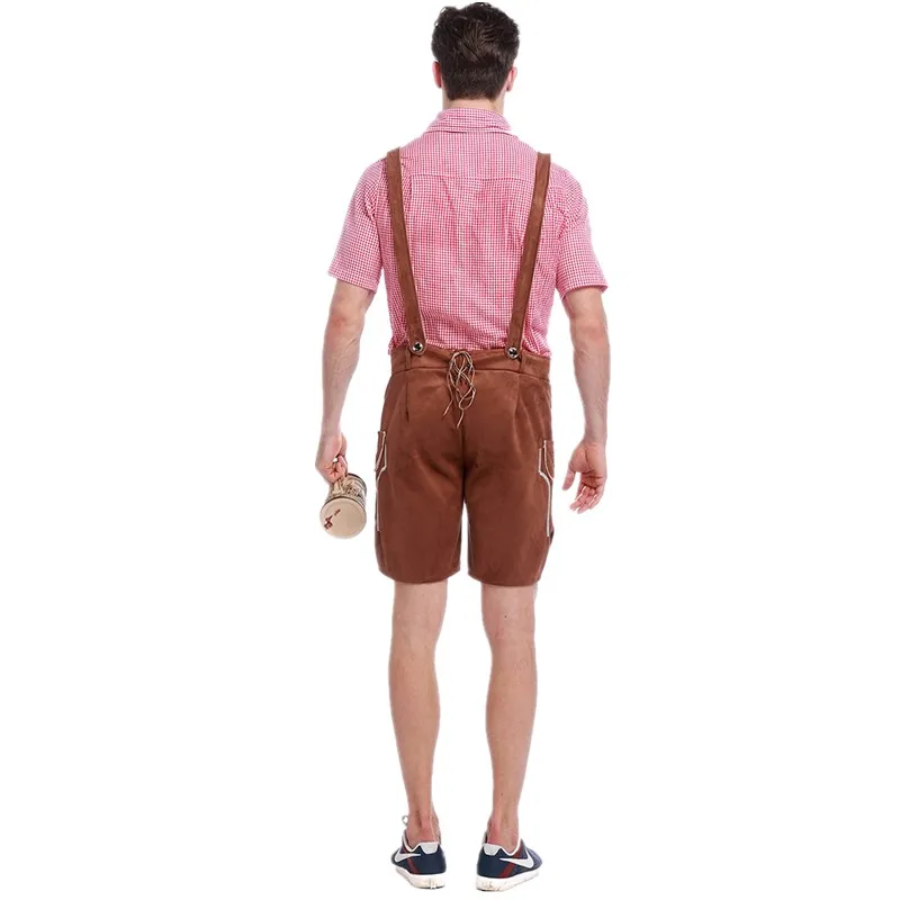 GerLedr - Traditionele Heren Lederhosen met Shirt en Bretels - Feestoutfit