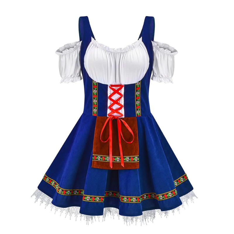 Frindal - Dirndl Dames Feestjurk met Kanten Rand en Traditionele Print