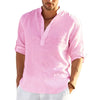 James™ roze katoenen heren linnen shirt met opstaande kraag