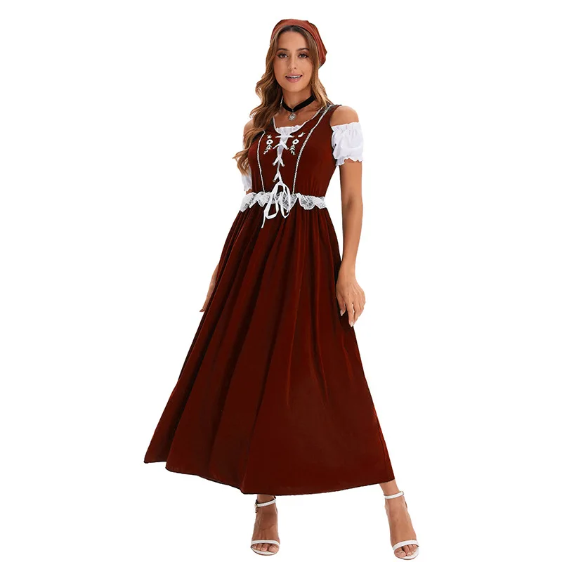 Darnela - Dirndl Dames Maxi Jurk met Kant en Off-Shoulder Mouwen