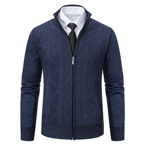 Pilvorn - Heren Vest met Rits - Gebreide Cardigan met Patroon en Geribde Manchetten