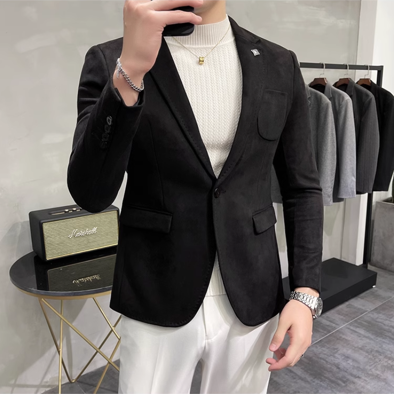 Kelmoor - Heren Colbert - Slim Fit Suède Blazer Met Één Knoop