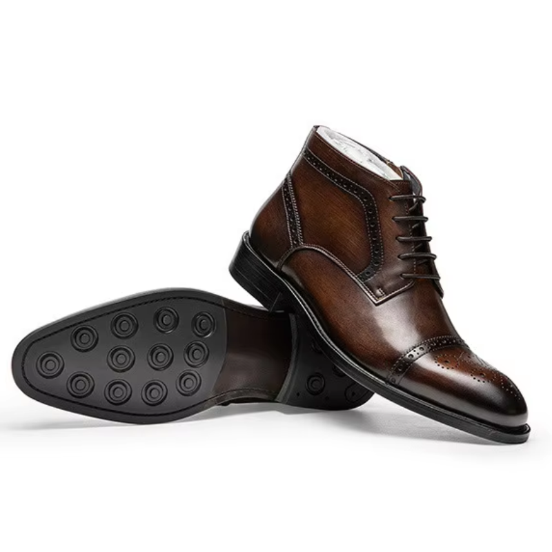 Nestrol - Herenschoenen Boots - Leren Brogue Enkellaarzen met Rits, Formeel Veterschoen