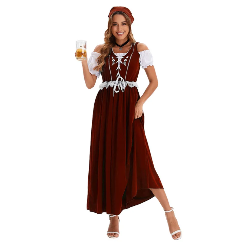 Darnela - Dirndl Dames Maxi Jurk met Kant en Off-Shoulder Mouwen