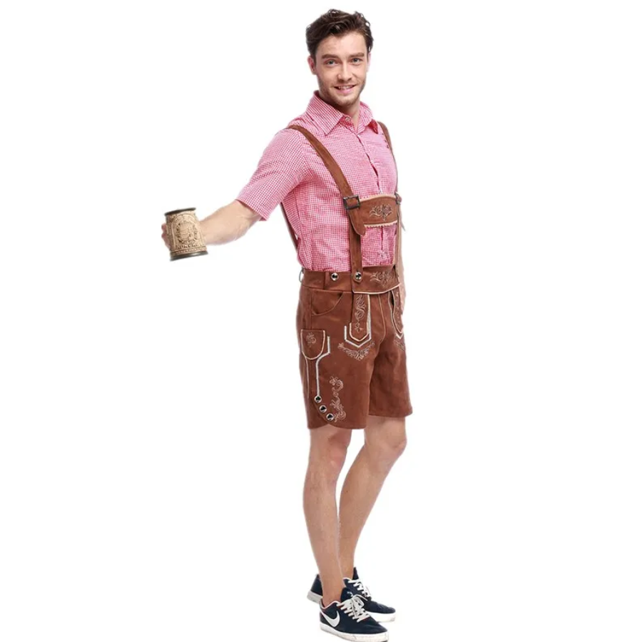 GerLedr - Traditionele Heren Lederhosen met Shirt en Bretels - Feestoutfit