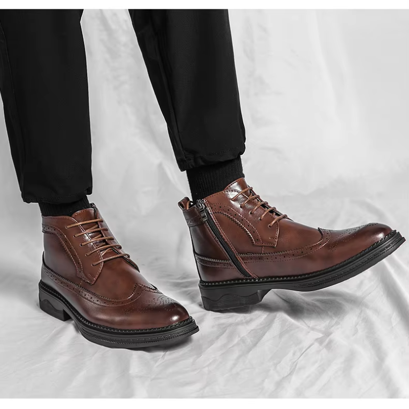 Verlock - Herenschoenen Boots - Leren Brogue Veterschoenen met Rits, Klassiek Design