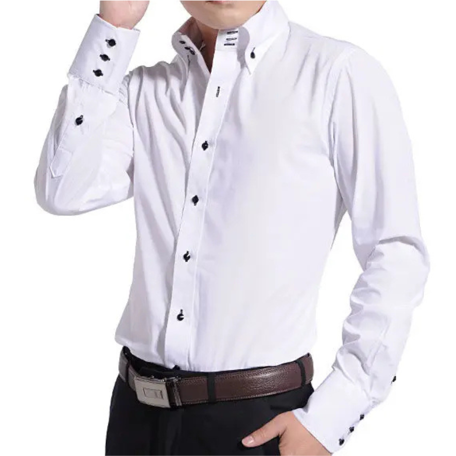 Faltrim - Heren Overhemd Slim Fit met Contrastknopen, Lange Mouw