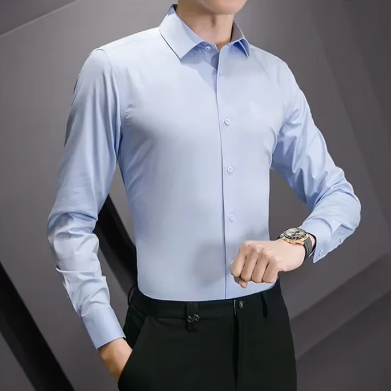 Solvron - Heren Overhemd Slim Fit Formeel, Lange Mouw Knoopsluiting