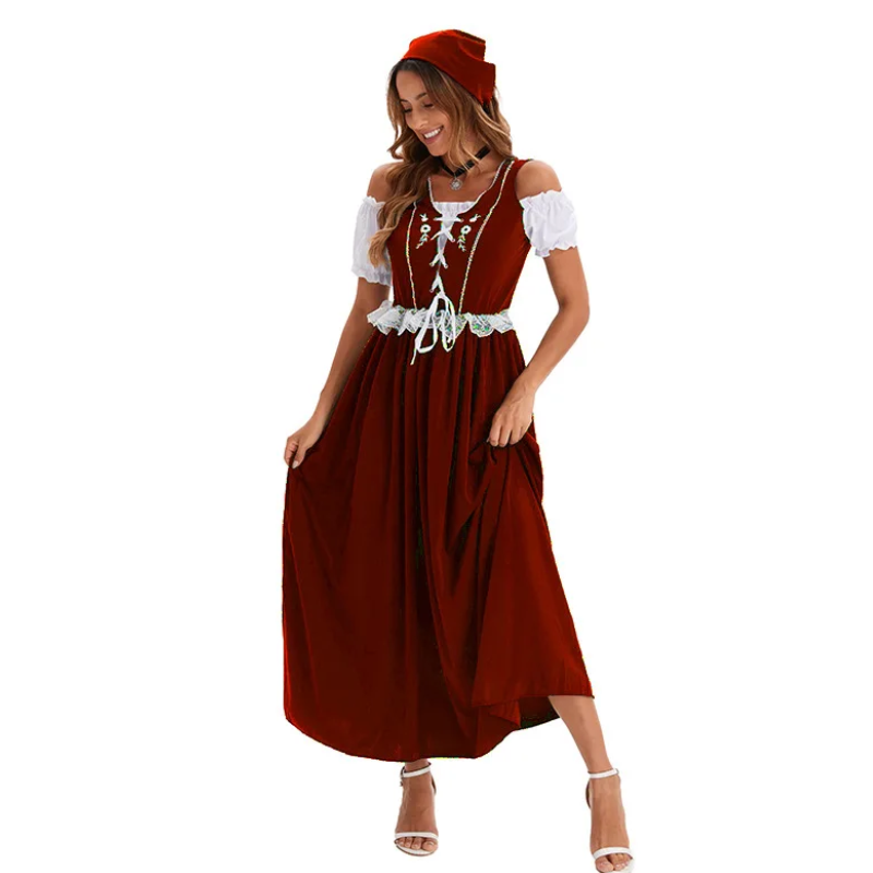 Darnela - Dirndl Dames Maxi Jurk met Kant en Off-Shoulder Mouwen