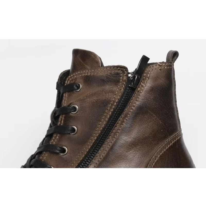 Haltrex - Herenschoenen Boots - Leren Combat Boots met Rits, Stevige Veterschoenen