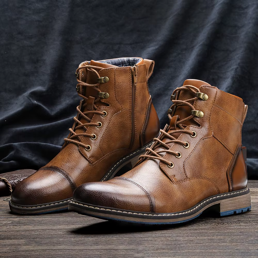 Tallrek - Herenschoenen Boots - Leren Enkelboots met Vetersluiting en Rubberen Zool