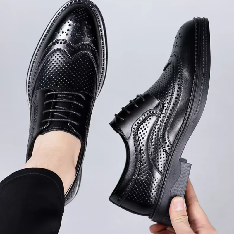 Derolin - Nette Heren Schoenen Geperforeerd Leren Wingtip Oxford met Brogue Design